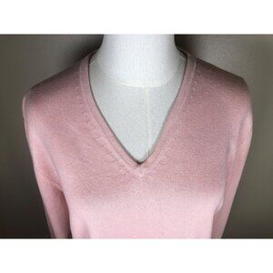 Folio Silk Cashmere V-Neck 3/4 Sleeve Fine Gauge Knit Pink Sweater Size XL
